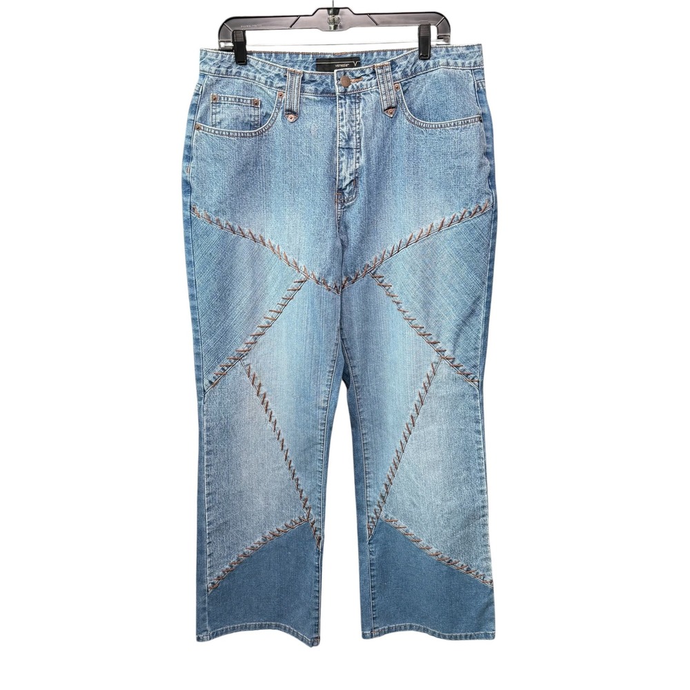 Venezia Whipstitch Jeans Womens Blue Embroidered Geometric Boho Y2K Size 18